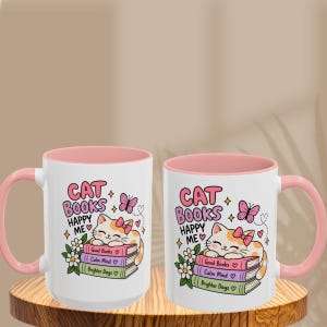 Cat Book Lover Mug, Cute Pink Cat Mug, Bookish Coffee Mug, Cat Mom Gift, Reading Lover Gift, Cozy Reader Mug, Cute Tea Cup image 3
