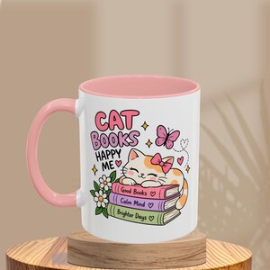 Cat Book Lover Mug, Cute Pink Cat Mug, Bookish Coffee Mug, Cat Mom Gift, Reading Lover Gift, Cozy Reader Mug, Cute Tea Cup image 4