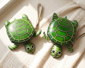 Handmade Leather Turtle Coin Purse, Cute Tortoise Zipper Pouch, Mini Animal Wallet, Small Key Pouch, Gift for Turtle Lover