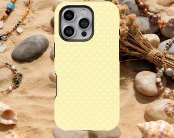Yellow Polka Dot Phone Case Pastel Yellow Aesthetic Minimalist Cover iPhone 17 16 15 14 13 12 Pro Max, Samsung Galaxy S26 S25 S24 S23 Ultra