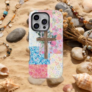 Funda para teléfono con cruz floral, diseño de patchwork cristiano, para iPhone 17 16 15 14 13 12 Pro Max, Samsung Galaxy S26 S25 S24 S23 Ultra, espiritual y religiosa.