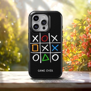 Gaming Phone Case, Retro Game Controller Aesthetic Cover, Tic-Tac-Toe Game iPhone 17 16 15 14 13 12 11 Pro Max, Samsung Galaxy S26 S25 Ultra