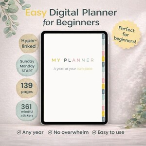 A Digital Bundle for Any Year | Minimal Calm Planner + 361 Stickers | Mindful Self Care | GoodNotes Notability