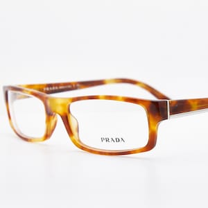 Vintage Prada VPR 04 M Brille mit rechteckigem Schildpatt-Gestell | Designer-Brillengestell aus Italien | Luxus-Brillengestell (NOS)