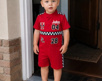 Roupa de corrida personalizada para meninos, roupa para ensaio fotográfico de primeiro aniversário, macacão de corrida personalizado para bebês.