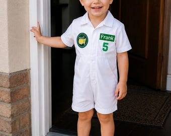 ホールインワン記念バースデー衣装、男の子用名入れゴルフロンパース、1歳の誕生日写真撮影用衣装