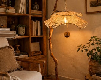Handmade Rustic Wooden Floor Lamp, Natural Branch Lamp, Boho Organic Wood Lighting, Unique floor lamp