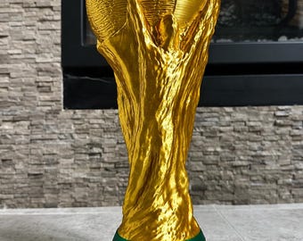 Life Size 14 Inch World Cup Trophy Replica | 3D Printed Gold Finish Trophy | Soccer Championship Display | Football Fan Gift | Desk Décor