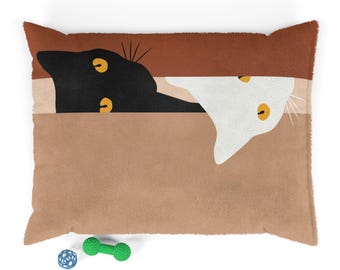 kattenmand | hondenmand | bureau kattenmand Kiekeboe katten en honden huisdierbed | Zwart-witte kattenillustratie, gezellig pluche kussen, kattenmand voor jongens