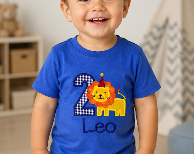 Embroidered Lion Birthday Outfit, Personalized Boy Shirt & Shorts