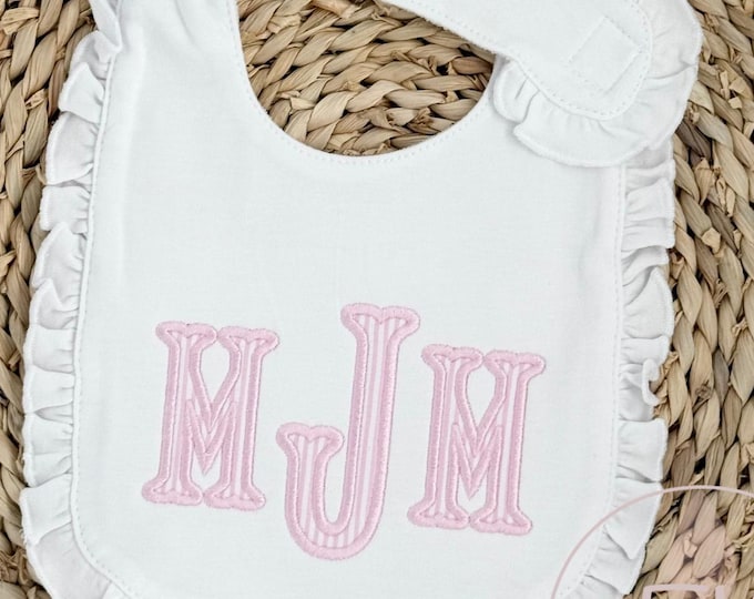 Personalized Baby Ruffle Bib -Monogram Baby Bib - White Baby Bib