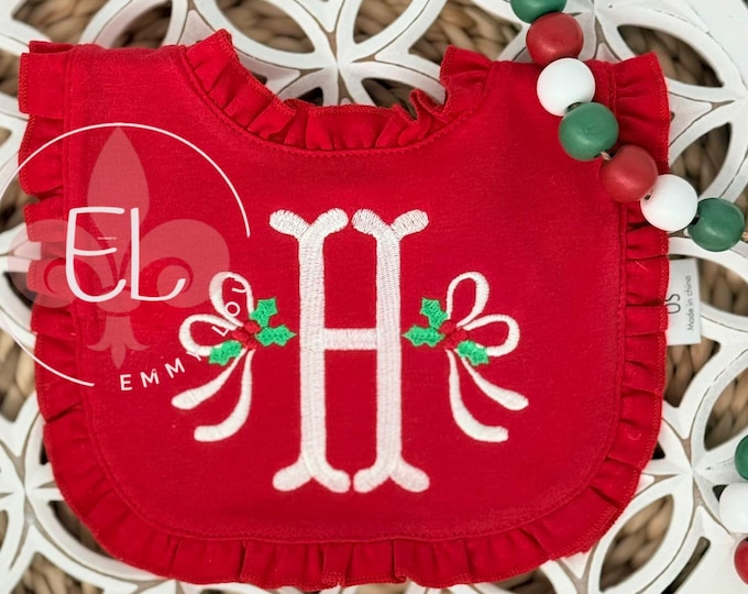 Personalized Christmas Baby Bib for Girls, Baby's First Christmas Bib, Custom Bib for Baby, Christmas Bib for Girls, Baby Shower Gift