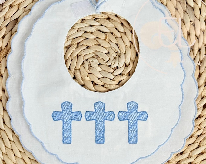 Custom Embroidered Boy Bib with Cross Trio - Personalized Baby Shower Gift