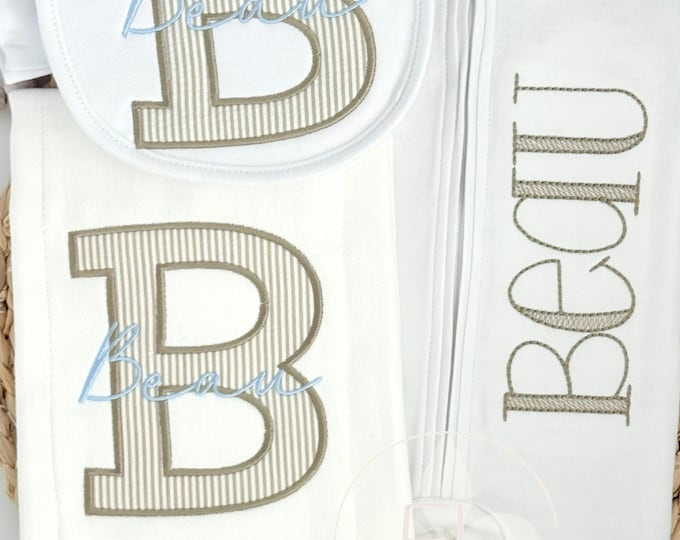 Personalized Baby Boy Gift Set, Tan and Blue Gift Set for Baby