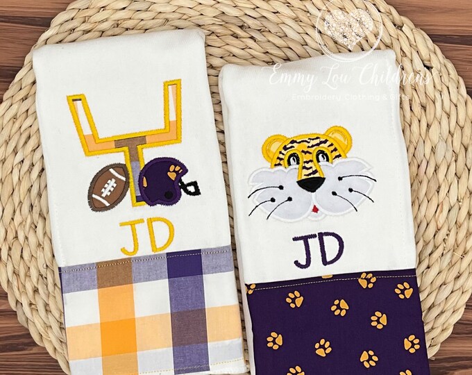 Burp Cloth, Personalized Burp, Baby Shower Gift, LSU Tigers, LSU Football, LSU Gift, Geaux Tigers, Louisiana State Tigers, Tigers Football