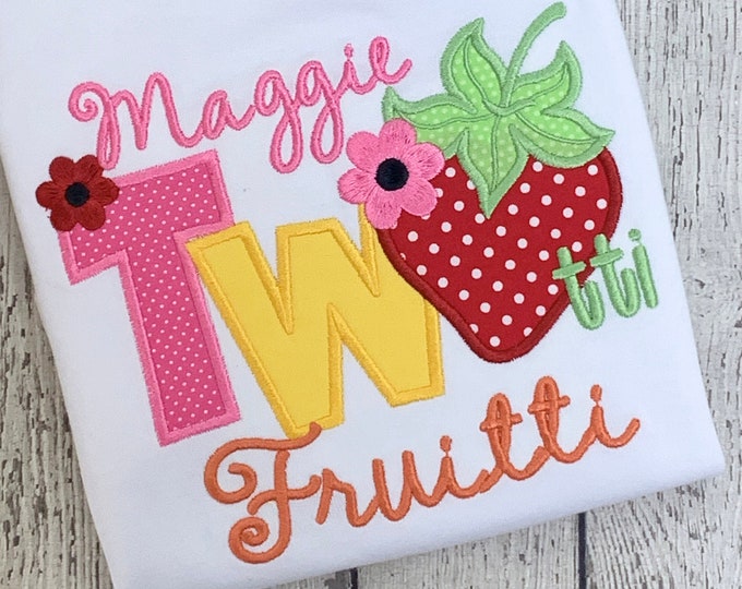 Twotti Fruitti Applique 2nd Birthday Shirt, Personalized