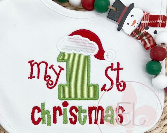 First Christmas Applique Bib, Personalized Baby Gift