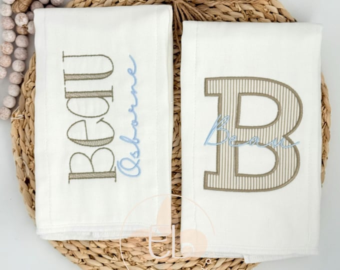 Personalized Embroidered Custom Burp Cloth Set - Baby Shower Gift