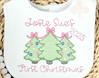 Girls Personalized Christmas Baby Bib, First Christmas Bib, 1st Christmas Bib, Baby's First Christmas Bib
