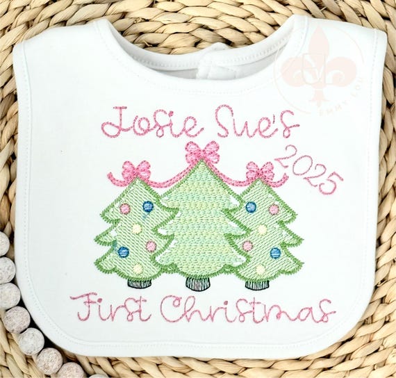 Girls Personalized Christmas Baby Bib, First Christmas Bib, 1st Christmas Bib, Baby's First Christmas Bib