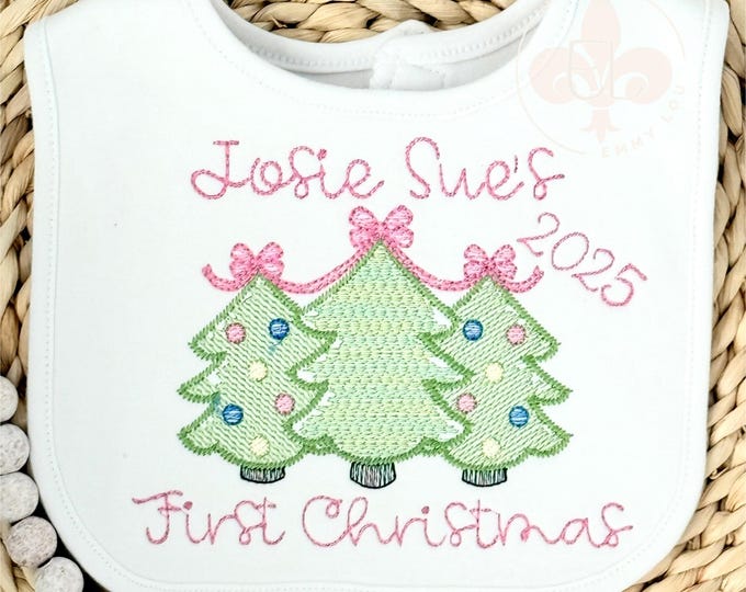 Girls Personalized Christmas Baby Bib, First Christmas Bib, 1st Christmas Bib, Baby's First Christmas Bib