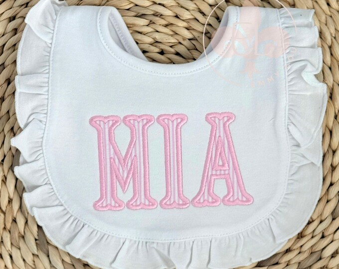 Personalized Baby Girl Bib with Name, Embroidered Ruffle Bib, Shower Gift