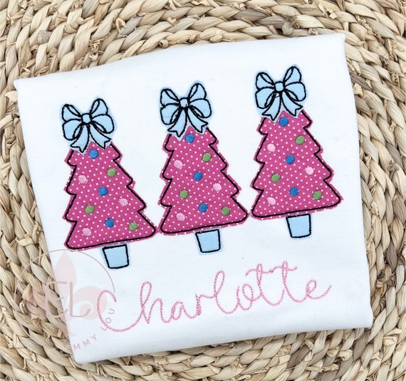 Personalized Christmas Shirt for Girls, Custom Pink Christmas Tree Design