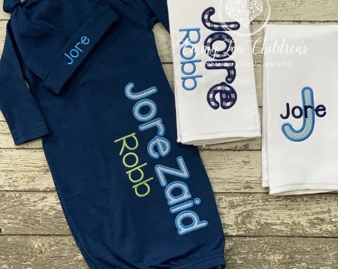 Baby Gown Boy, Baby Gown with Name, Baby Gown, Personalized, Coming Home Outfit, Baby Outfit, Baby Gift, Baby Gown Set, Baby Shower Gift