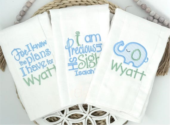 Personalized Embroidered Custom Burp Cloth Set - Baby Shower Gift