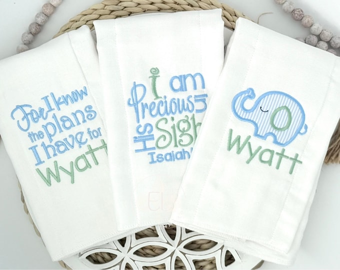Personalized Embroidered Custom Burp Cloth Set - Baby Shower Gift