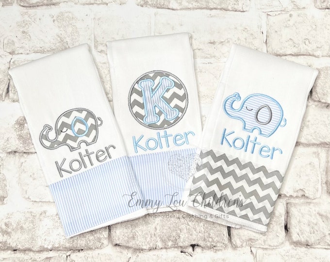 Baby Boy Burp Cloth Set/ Monogrammed/ Personalized Elephant/ Embroidered/ Baby Boy Gift/ Shower Gift