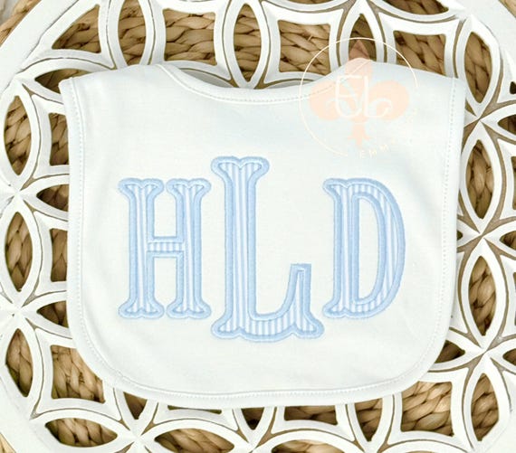 Monogram Baby Bib -Ruffle Baby Bib - White Baby Bib with Seersucker Name for Boys