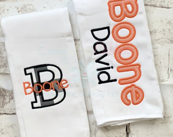 Personalized Baby Burp Cloth Set, Embroidered Name, Baby Boy Gift