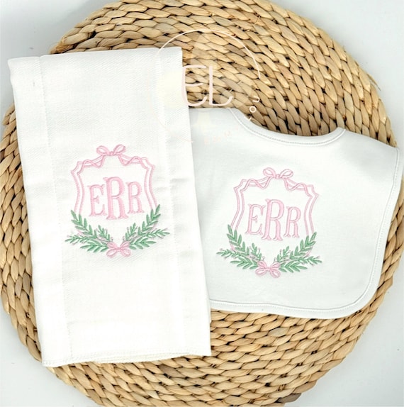 Personalized Embroidered Burp Cloth & Bib Set: Custom Baby Girl Gift