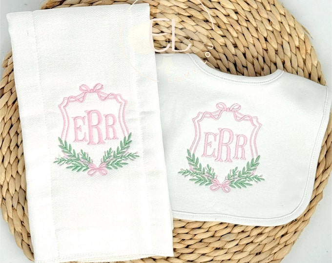 Personalized Embroidered Burp Cloth & Bib Set: Custom Baby Girl Gift