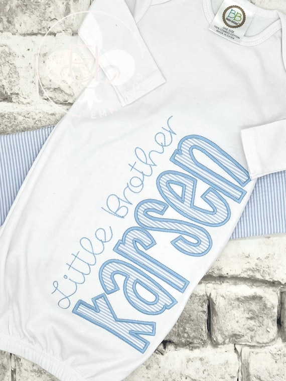 Personalized Baby Gown: Embroidered Cotton, Little Brother Gift