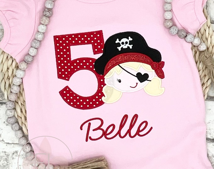 Girls Pirate Birthday Shirt: Pirate Girl with Number