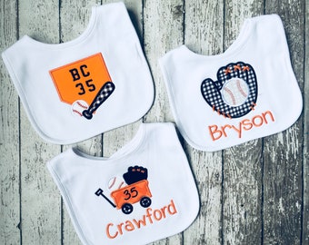 Baby Gift Set, Bib Gift Set, Bib Set, Baseball Theme Gift Set, Baseball Bib Set, Baseball Bib Gift, Personalized Bib,  Bib, Baby Shower Gift