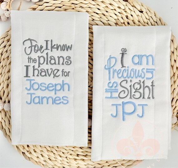 Personalized Baby Burp Cloths with Bible Quote - Unique Shower Gift