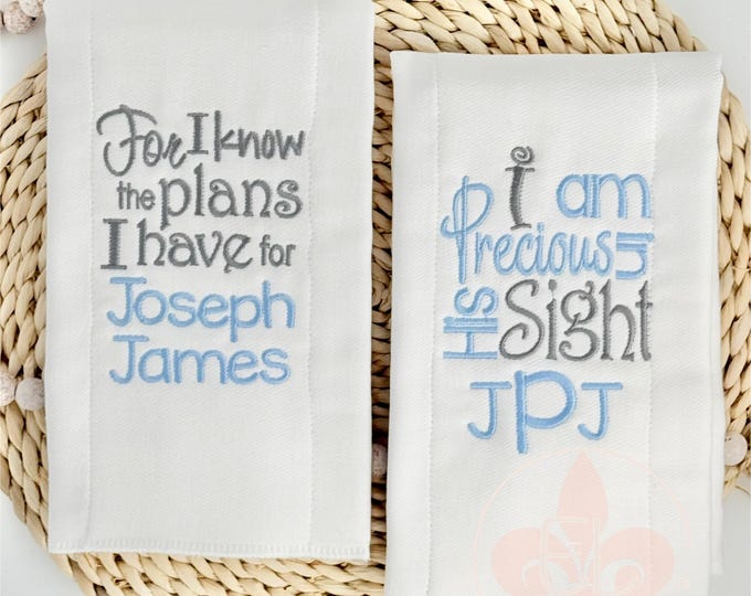 Personalized Baby Burp Cloths with Bible Quote - Unique Shower Gift