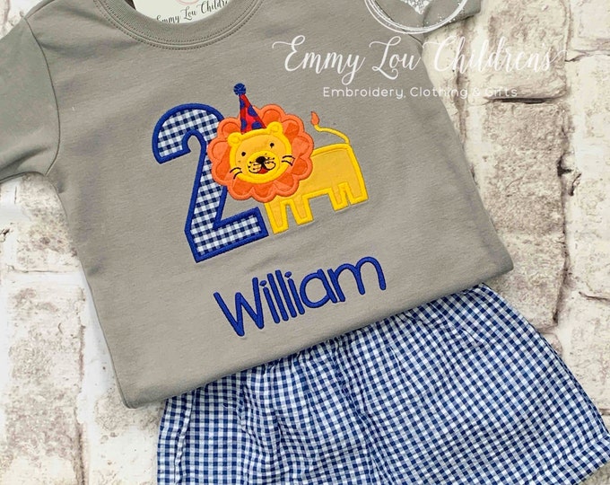 Embroidered Lion Birthday Outfit, Personalized Boy Shirt & Shorts