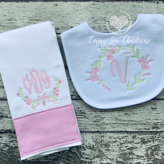 Personalized Embroidered Burp Cloth Set, Burp Cloth Set, Baby Girl, Pink Gift Set, Baby Gift