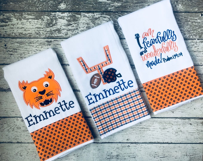 Personalized Football Burp Cloth Set, Baby Boy Gift