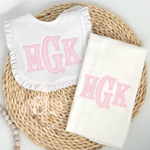 Personalized Bib and Burp Cloth Set, Embroidered Bib, Monogrammed Bib, Custom Name Bib, Bib and Burp Cloth, Burp Rags, Baby Shower Gift