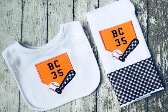 Personalized Embroidered Custom Burp Cloth Set - Baby Shower Gift Set - Baseball Gift