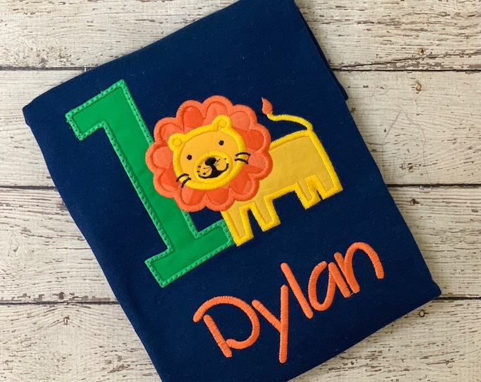 Lion First Birthday Shirt, Personalized Applique 1st Birthday Outfit