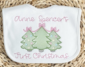 Personalized Baby's First Christmas Bib: Applique Christmas Tree Design