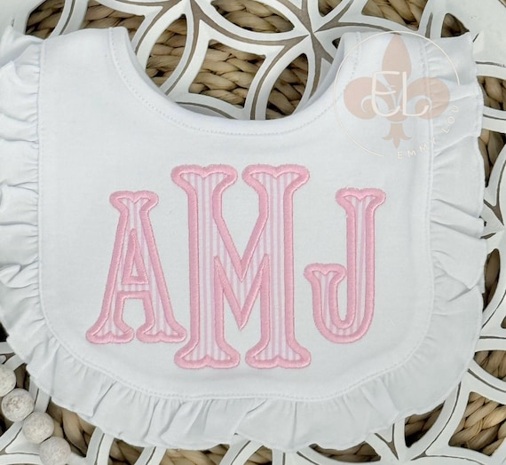 Baby Girl Shower Gift, Personalized Monogrammed Baby Bib, Embroidered Baby Girl Ruffle Bib