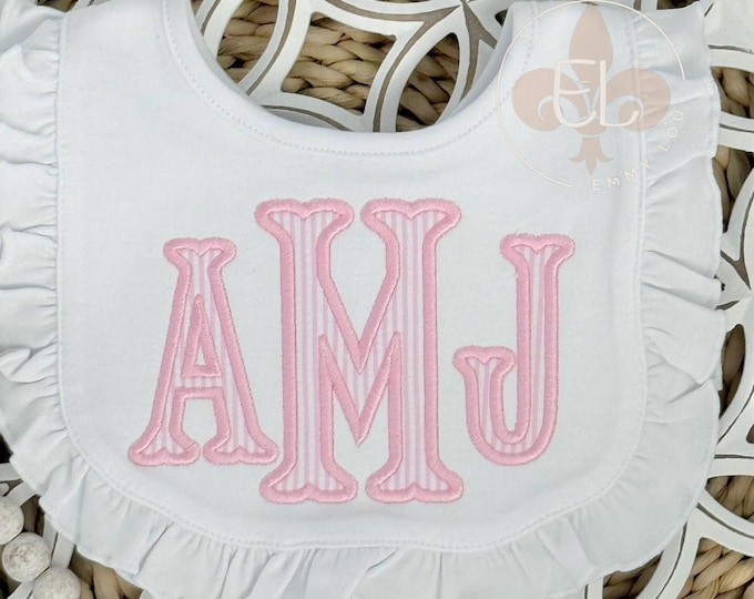 Monogrammed Baby Girl Bib, Embroidered Ruffle Bib, Shower Gift