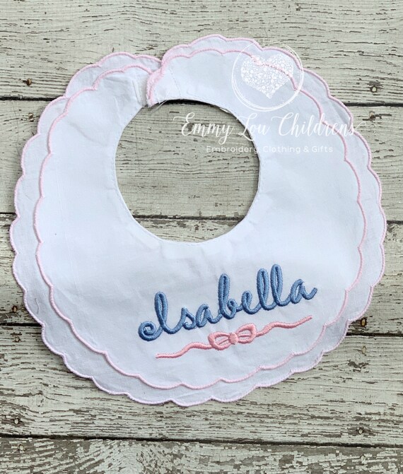 Personalized Double Scalloped Bib, Baptismal Bib, Baptisl Gift, Personalized Baby Gift, Shower Gift, Baby  Gift, Christian Gift